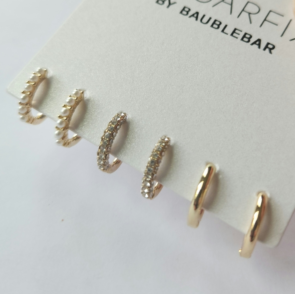 Trio Gold Tone Small Hoop Earrings